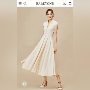 Babeyond Cap Sleeve Shirtwaist V Neck Dress
